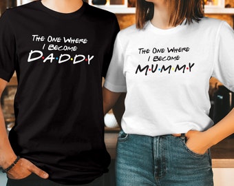 Camiseta "En la que me convierto en mamá/papá", regalo para nuevos padres T-549