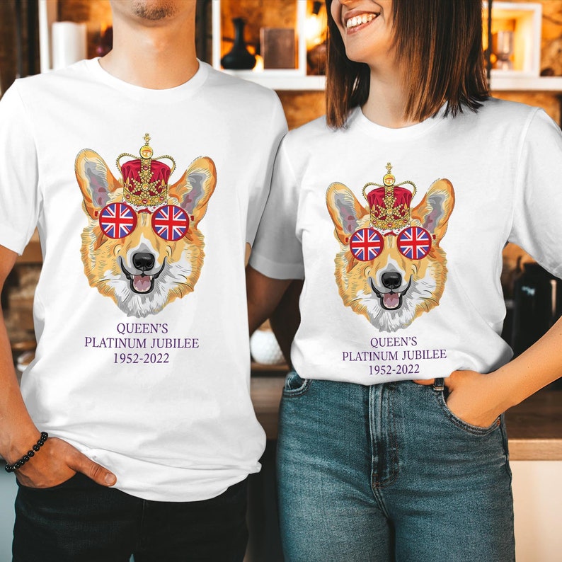 The Queen's Platinum Jubilee T-Shirt 1952-2022 Celebration 70Years Queen Funny Corgi Dog Union Jack Sunglasses Crown Elizabeth II Shirt 1496 