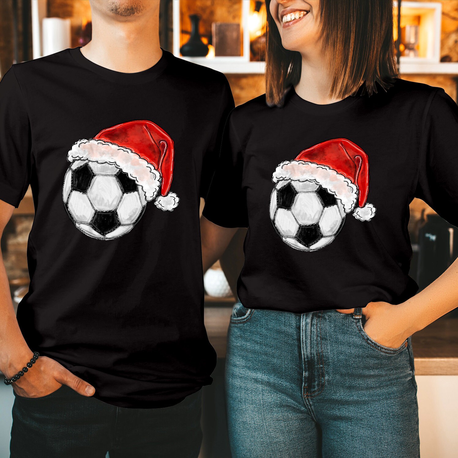 TSHIRT (5299) FOOTBALL SANTA Hat Christmas T-Shirt