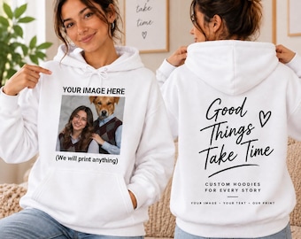 Personalised Custom Hoodie, Your Photo Logo Text, Printed Gift Jumper (Kids' Hoodies: NO Drawstring)