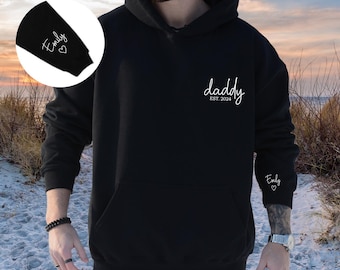 Personalised Daddy Hoodie, Kids Name Sleeve, Father's Day Gift Jumper H-2433