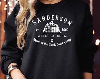 Sanderson Witch Museum Sweatshirt Salem Sisters Est 1693 Black Flame Candle Halloween Jumper S-1707