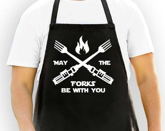 May The Forks Be With You Apron, Funny Star Wars Father's Day Gift, BBQ Cooking Bib A-1145