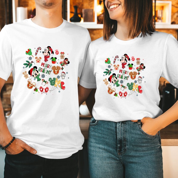 Fröhliche und strahlende Weihnachten Mickey & Friends Shirt Festliches Familien-Disney-T-Shirt T-5063