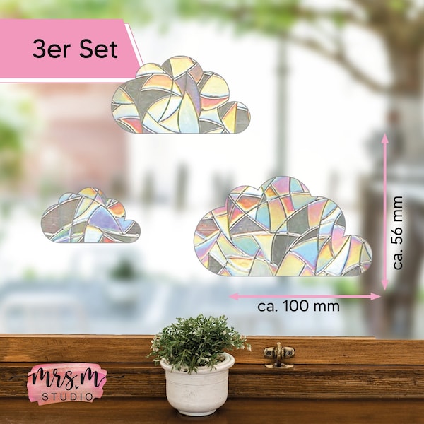 Suncatcher Sticker Wolken 3er Set | Sonnenfänger | Regenbogeneffekt | Window Clinc Clouds l Fenstersticker | Aufkleber