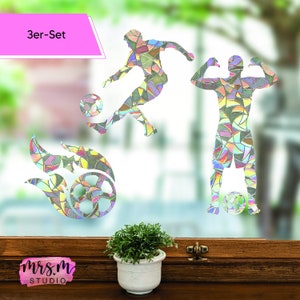 XL Suncatcher Fußball Spieler | 3er Set | Sonnenfänger Sticker | Regenbogeneffekt | Window Decal l Fenstersticker | Aufkleber