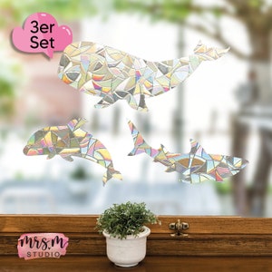 XL Suncatcher Sea Creatures | Whale Dolphin Shark | Set of 3 | Suncatcher | Rainbow Effect | Window Decal | Window Sticker | Decal