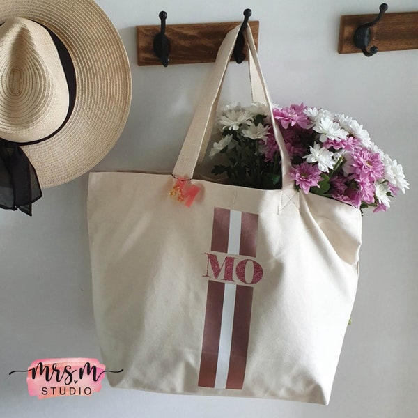 Personalized bag with monogram | Initials + stripes | Shopper | Canvas | Organic cotton | Bag | Shopping bag | Shopping bag