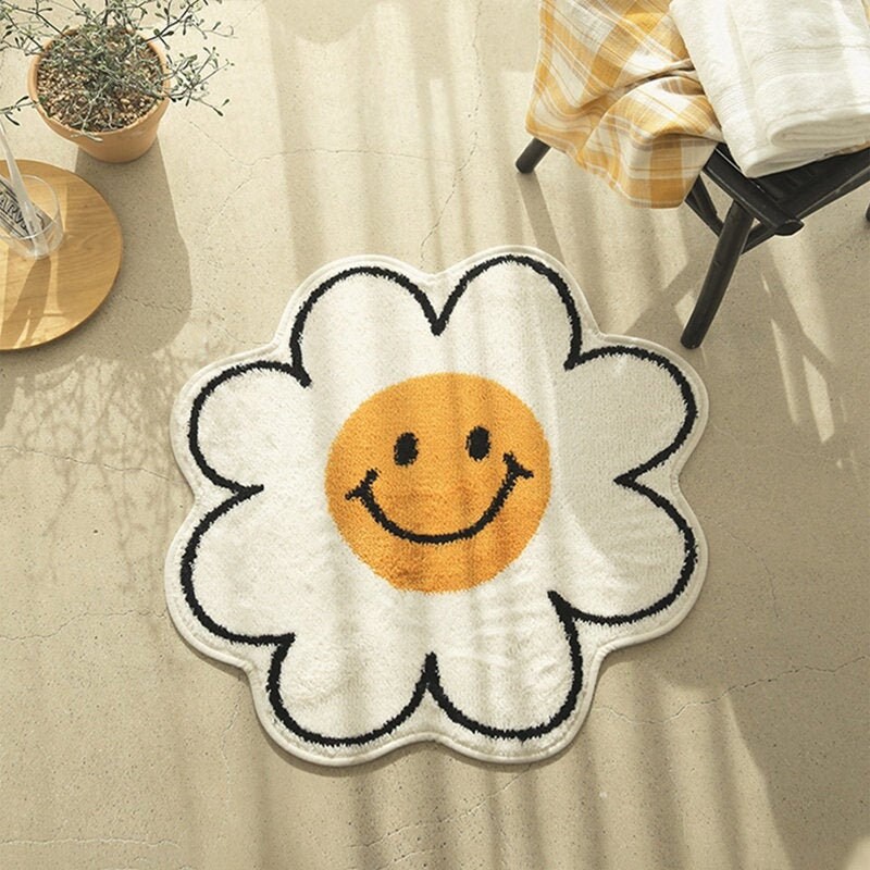 Nordic Flower Smiley Face Rug For Bathrooms Living Rooms Etsy