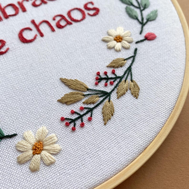 Hand Embroidered Flower Wreath, Floral Hoop, Custom Embroidery Hoop Art ...