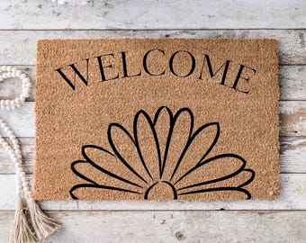 Door Mat Welcome with Flower, Welcome Doormat, Wedding Gift, Flower Doormat, Cute Doormat, New Home Gift, Personalized Gift, Front Door Gift