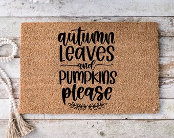 Fall Home Decor Pumpkin cute outdoor front porch welcome door mat, gift for new home, gift for mom, - Falling leaves doormat -9026