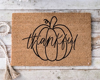 Fall Home Decor Pumpkin cute outdoor front porch welcome door mat, gift for new home, gift for mom, - Falling leaves doormat -9038