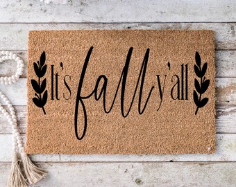 Fall Home Decor Pumpkin cute outdoor front porch welcome door mat, gift for new home, gift for mom, - Falling leaves doormat -9035