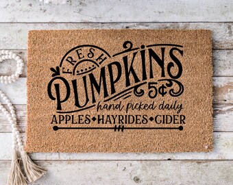 Fall Home Decor Pumpkin cute outdoor front porch welcome door mat, gift for new home, gift for mom, - Falling leaves doormat -9030