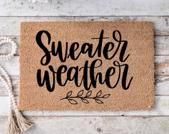 Fall Home Decor Pumpkin cute outdoor front porch welcome door mat, gift for new home, gift for mom, - Falling leaves doormat -9022