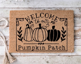 Fall Home Decor Pumpkin cute outdoor front porch welcome door mat, gift for new home, gift for mom, - Falling leaves doormat -9042