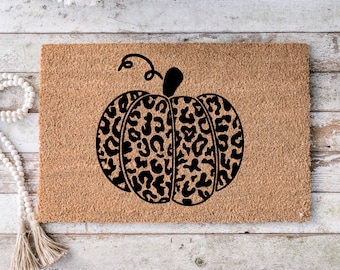 Fall Home Decor Pumpkin cute outdoor front porch welcome door mat, gift for new home, gift for mom, - Falling leaves doormat -9018
