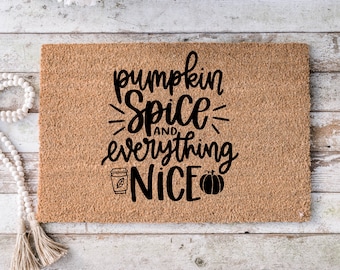 Fall Home Decor Pumpkin cute outdoor front porch welcome door mat, gift for new home, gift for mom, - Falling leaves doormat -9019