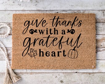 Fall Home Decor Pumpkin cute outdoor front porch welcome door mat, gift for new home, gift for mom, - Falling leaves doormat -9032