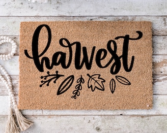 Fall Home Decor Pumpkin cute outdoor front porch welcome door mat, gift for new home, gift for mom, - Falling leaves doormat -9011