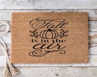 Fall Home Decor Pumpkin cute outdoor front porch welcome door mat, gift for new home, gift for mom, - Falling leaves doormat -9027