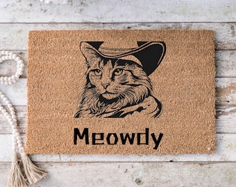 Meowdy Doormat, Funny Door mat for Cat Lovers,Cowboy Kitty Doormat,Closing Gift,Housewarming Gift, Door Mat,Funny Welcome Mat,Cute Cat Gifts