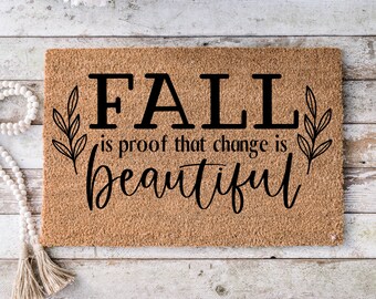 Fall Home Decor Pumpkin cute outdoor front porch welcome door mat, gift for new home, gift for mom, - Falling leaves doormat -9028