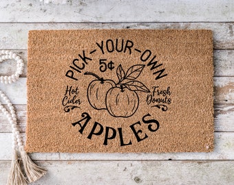 Fall Home Decor Pumpkin cute outdoor front porch welcome door mat, gift for new home, gift for mom, - Falling leaves doormat -9036