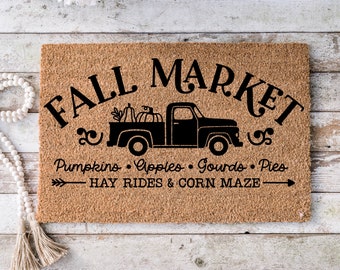 Fall Home Decor Pumpkin cute outdoor front porch welcome door mat, gift for new home, gift for mom, - Falling leaves doormat -9029