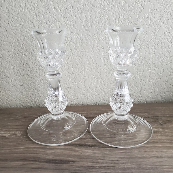 Vintage Cristal D'Arques Longchamp Pattern Taper Candlestick Holders Set of 2