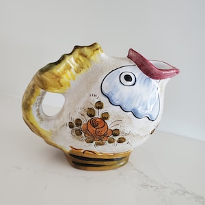 Deruta Italian Ceramic Hand Painted Fish Shaped Pitcher with Florals