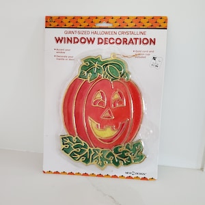 Vintage Halloween Crystalline Pumpkin Window Hanging