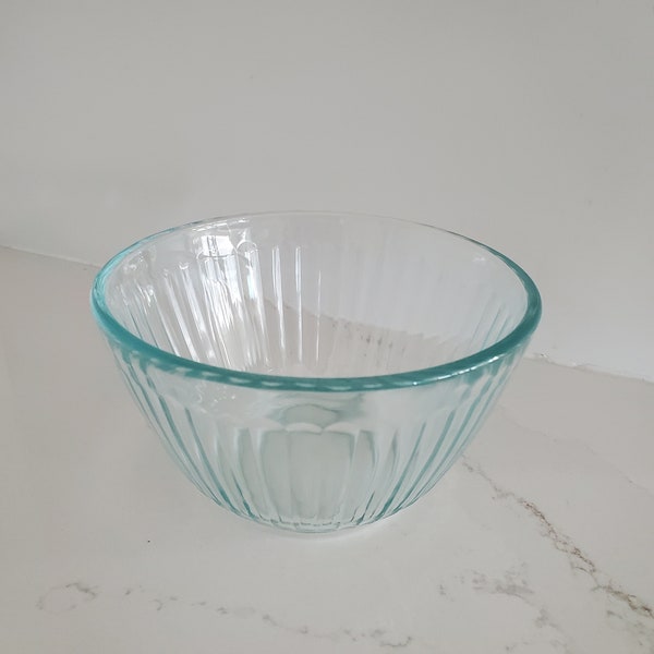 Clear Ribbed Blue/Green Tint Pyrex Bowl 3 Cup 7401