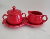 Fiestaware HLC Scarlet Sugar Bowl with Lid and Creamer Set 4 pieces