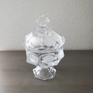 Vintage Fostoria Coin Dot Clear Glass Candy Dish/Compote/Wedding Dish With Lid and Footed