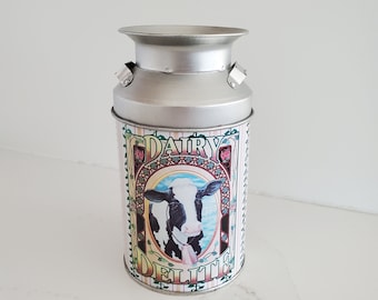 Vintage Dairy Delite Cow Mini Milk Can Tin