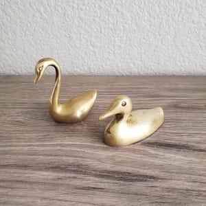 Vintage Solid Brass ?MCM Duck and Swan Made in Korea Figurines/Paperweight/Decor