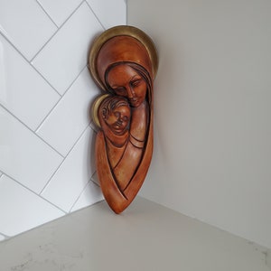 Vintage Goldscheider Achatit 1950&#39;s Madonna and Child Wall Plaque Germany