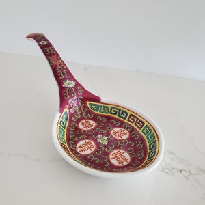 Vintage Chinese Porcelain Hand Painted Large Ladle/Serving Spoon with Longevity Symbols