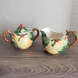 Vintage Fitz and Floyd Creamer and Sugar Bowl with Lid 1991
