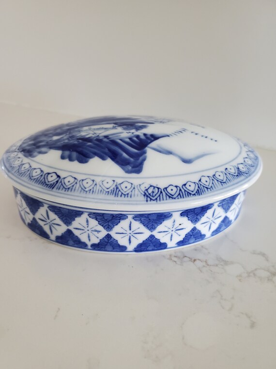 Vintage Oval Blue and White Trinket/Jewelry Dish … - image 4