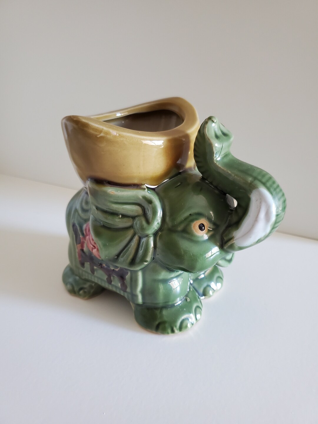 Vintage Lucky Elephant Trunk up Planter Etsy