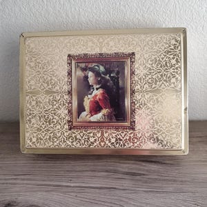 Vintage Confectionery Tin with Artwork &quot;Woman&quot; by Takehiko Miyanaga