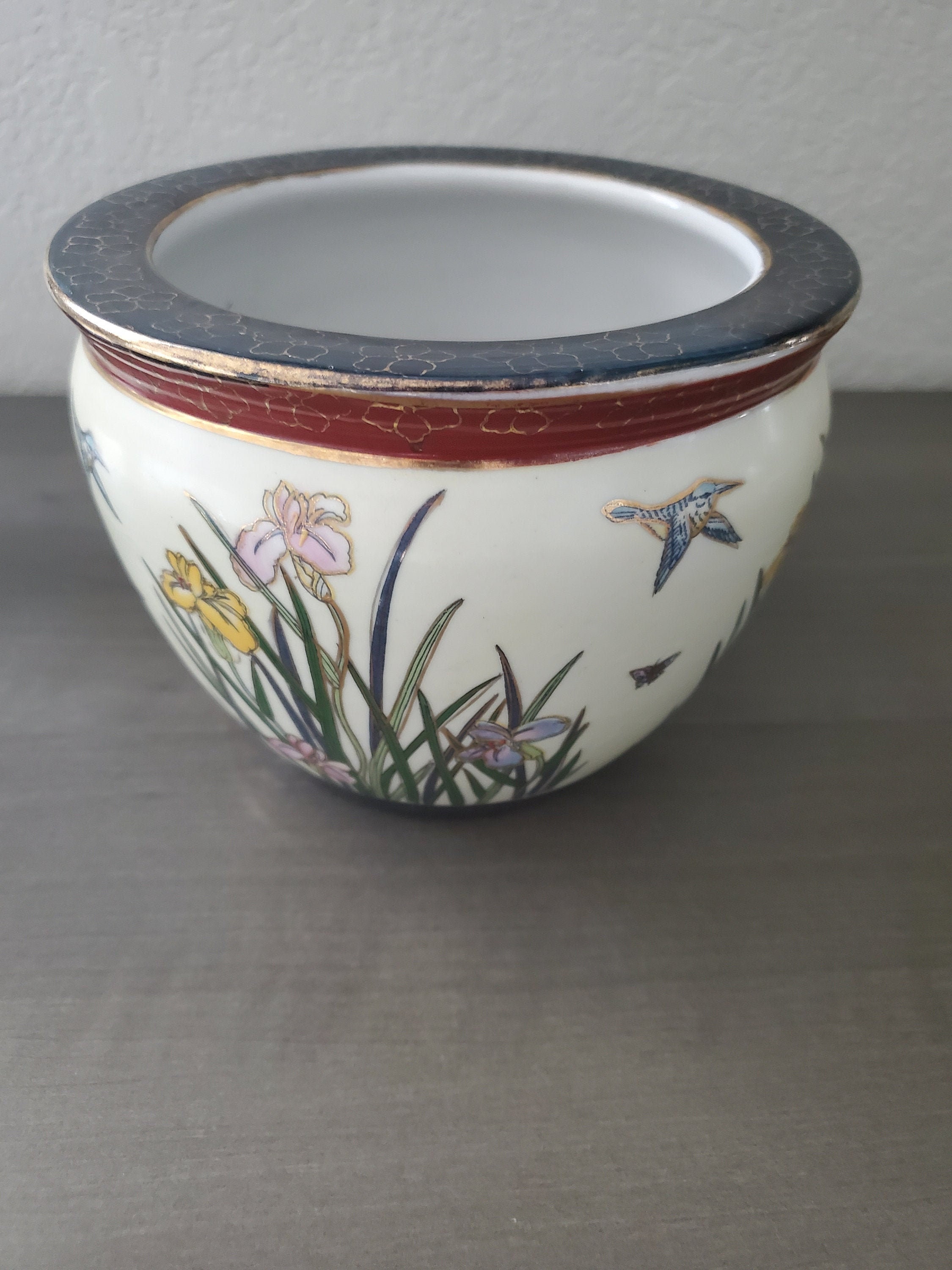 Vintage Oriental Fish Bowl/Planter with Painted Koi Inside | Etsy