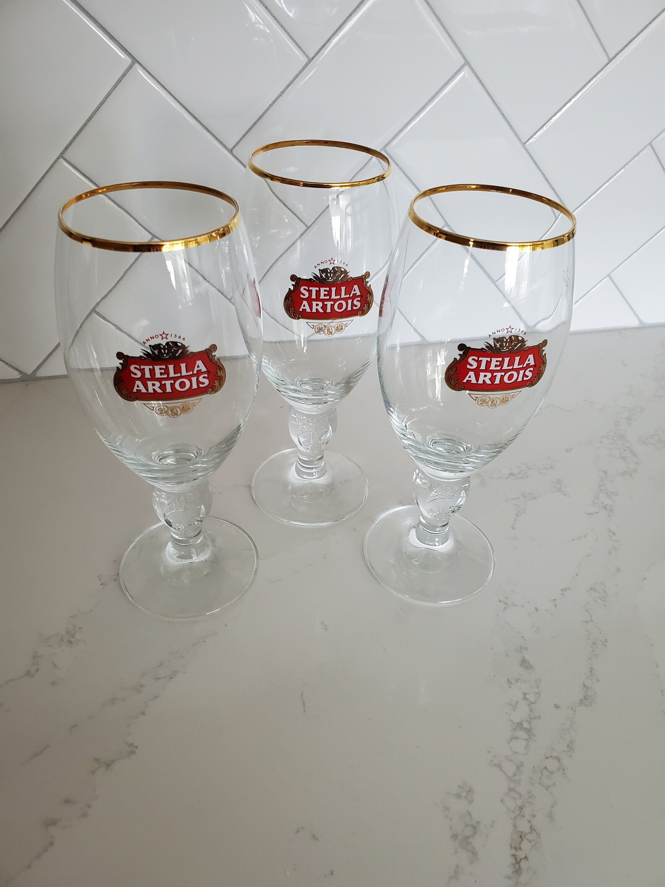 Vintage Stella Artois Set of 3 Beer/Wine Glasses 16 oz Etsy