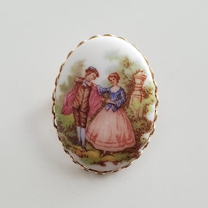 Vintage Courting Couple Brooch By Fragonard Reproduction