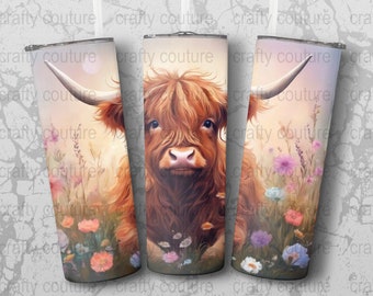 HighlandCow 20 oz Skinny Tumbler Sublimation Design, Straight & Tapered Wrap, Tumbler Wrap, Tumbler Png, Instant Download