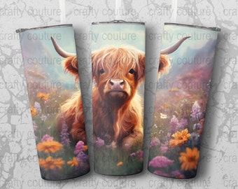 HighlandCow 20 oz Skinny Tumbler Sublimation Design, Straight & Tapered Wrap, Tumbler Wrap, Tumbler Png, Instant Download