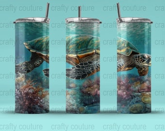 Sea turtle 20 oz Skinny Tumbler Sublimation Design, Straight & Tapered Wrap, Tumbler Wrap, Tumbler Png, Instant Download, 300 DPI PNG